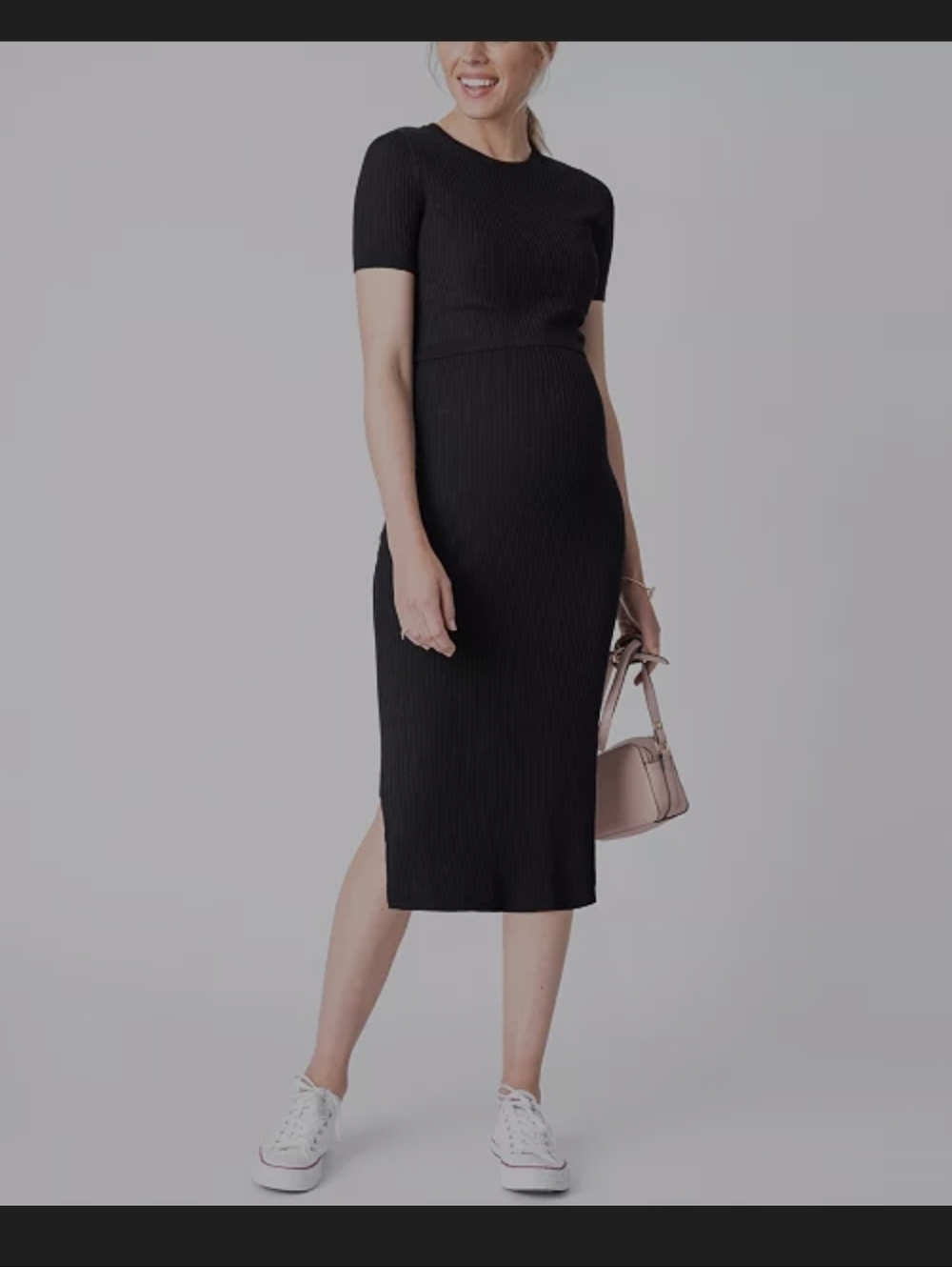 Seraphine Black Ribbed Midi Maternity Dress